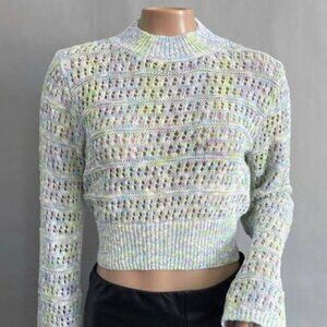 Zara pastel crochet knit cotton crop sweater